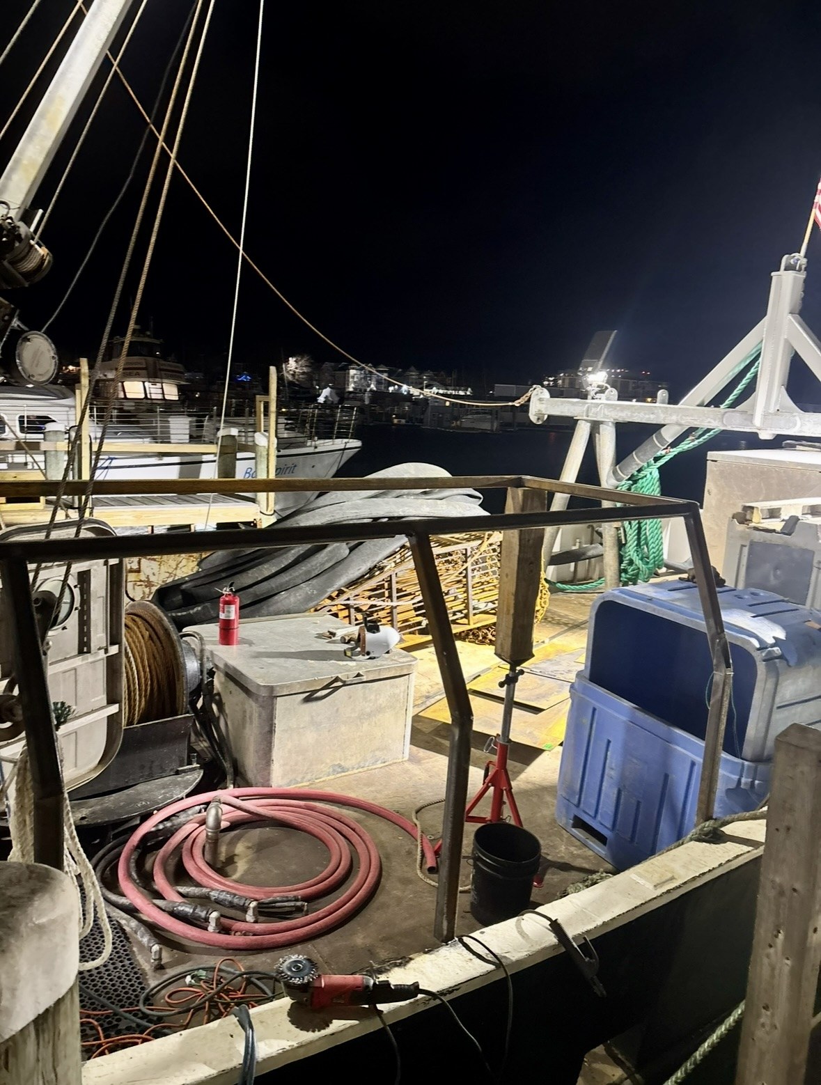 Marine welding and fabricated steel railing frame on a working vessel